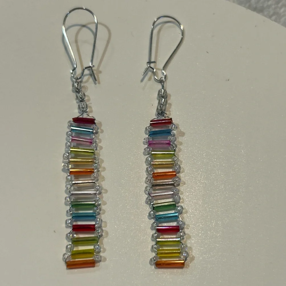 NWOT Handmade Beaded Rainbow Earrings - Picture 4 of 6